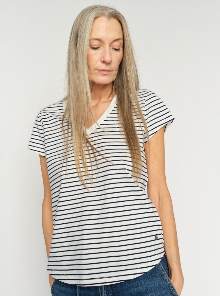 Mos Mosh - MMKala V-SS Stripe Tee, navy