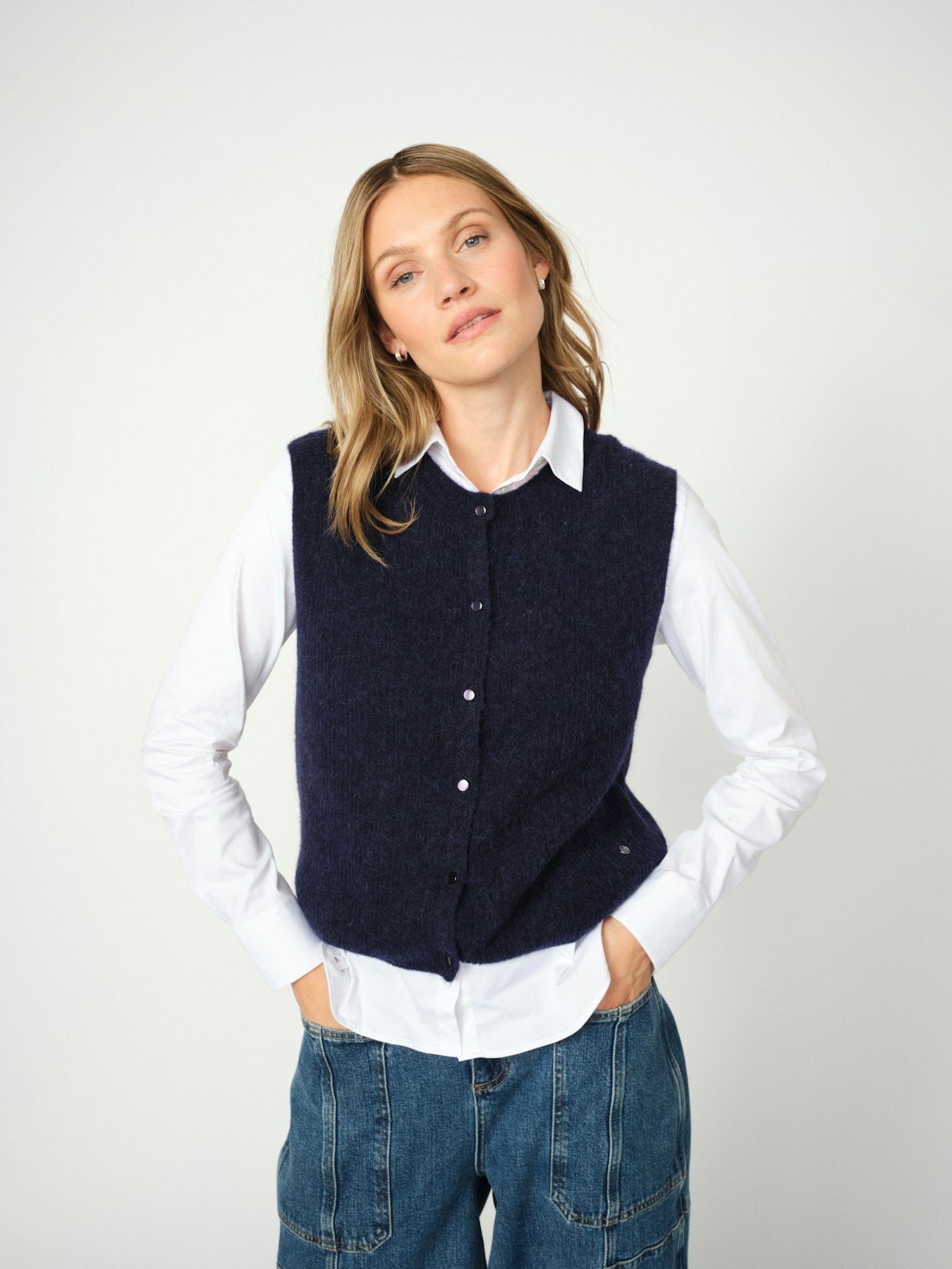Mos Mosh - MMAlmine Thora Strik Vest i Navy