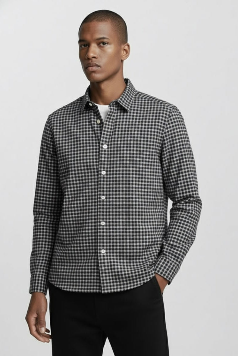 PLENUM STUDIO - Lars Core Checked Flannel Skjorte Charcoal Checked