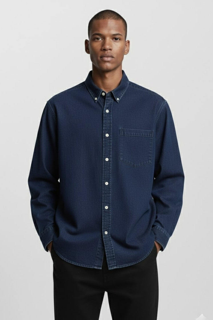 PLENUM STUDIO - Emil Core Denim Skjorte Mid Blue