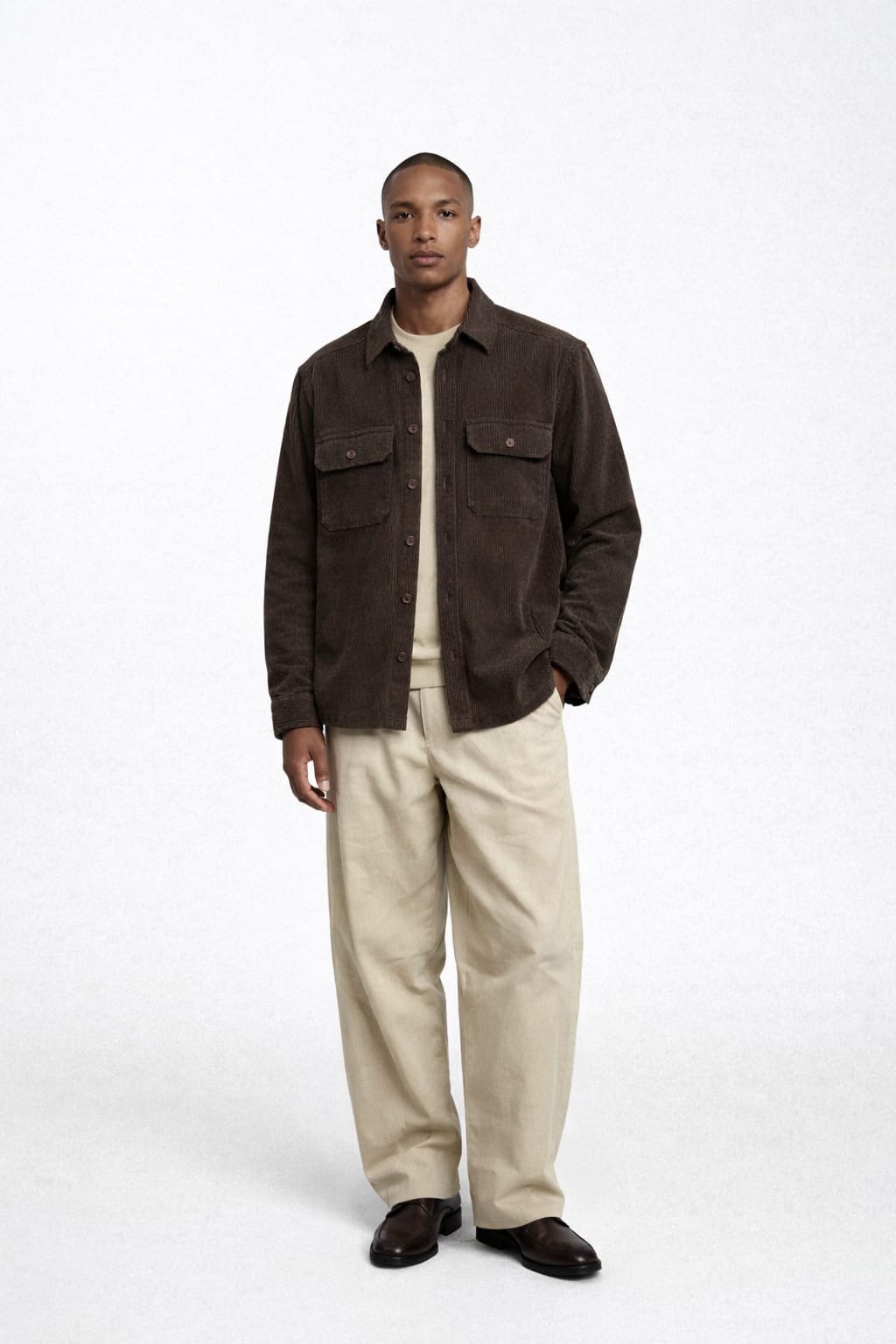 PLENUM STUDIO - Radish Cord Overshirt Dark Brown